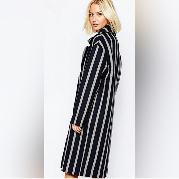 NWT SELECTED FEMME NWT Cocoana Oversized Wool Blend Stripe Coat Size Eu 38 - Picture 2 of 12